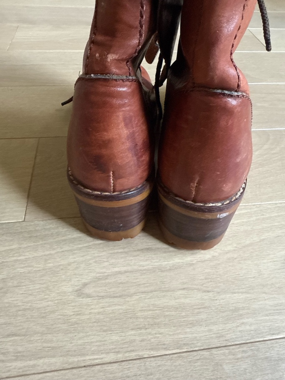 Women's Lace-Up Leather Ankle Boots in Cognac - Picture 4 of 10